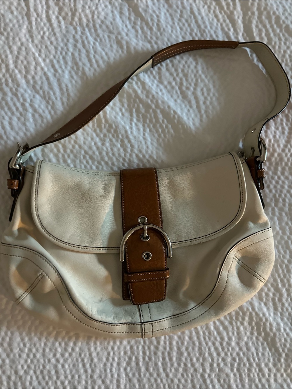 Leather Coach Soho Bag in Cream and Brown - Classic Everyday Style